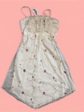 Jessica Simpson Cream Chiffon Dress with Pink Floral Accents